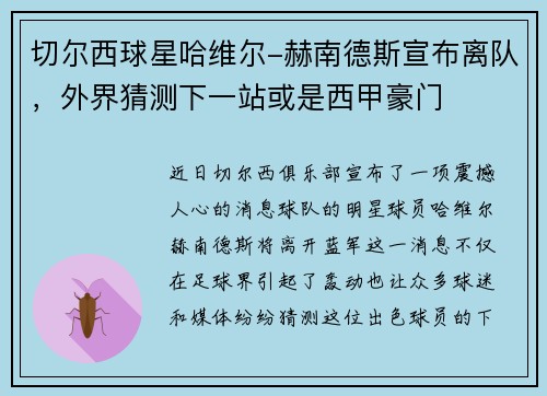 切尔西球星哈维尔-赫南德斯宣布离队，外界猜测下一站或是西甲豪门