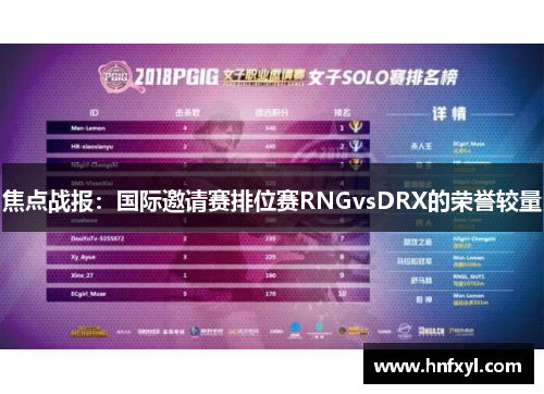 焦点战报：国际邀请赛排位赛RNGvsDRX的荣誉较量