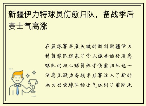 新疆伊力特球员伤愈归队，备战季后赛士气高涨